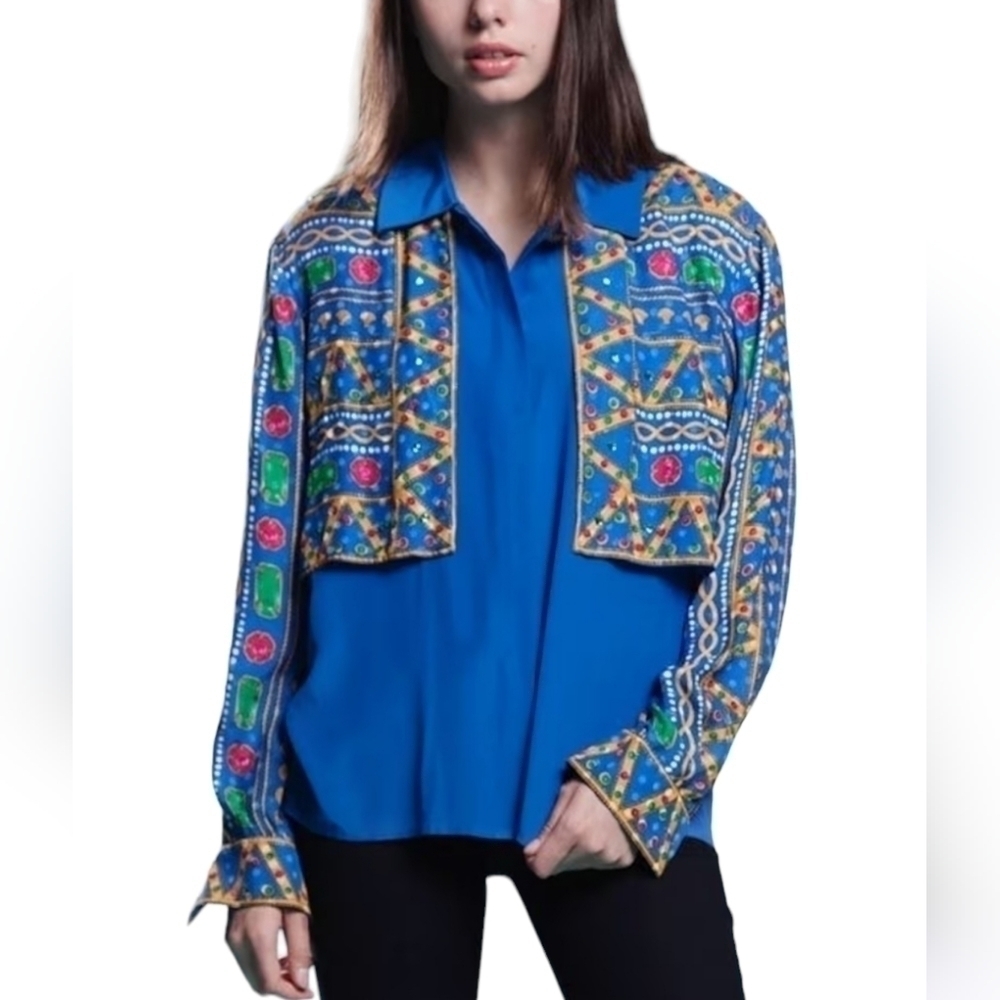 Adrianna Papell Beaded Embellished Silk Blouse